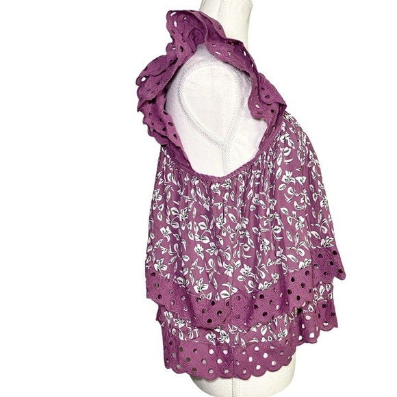 &Merci Purple Eyelet Ruffle Sleeveless Top - Picture 3 of 12